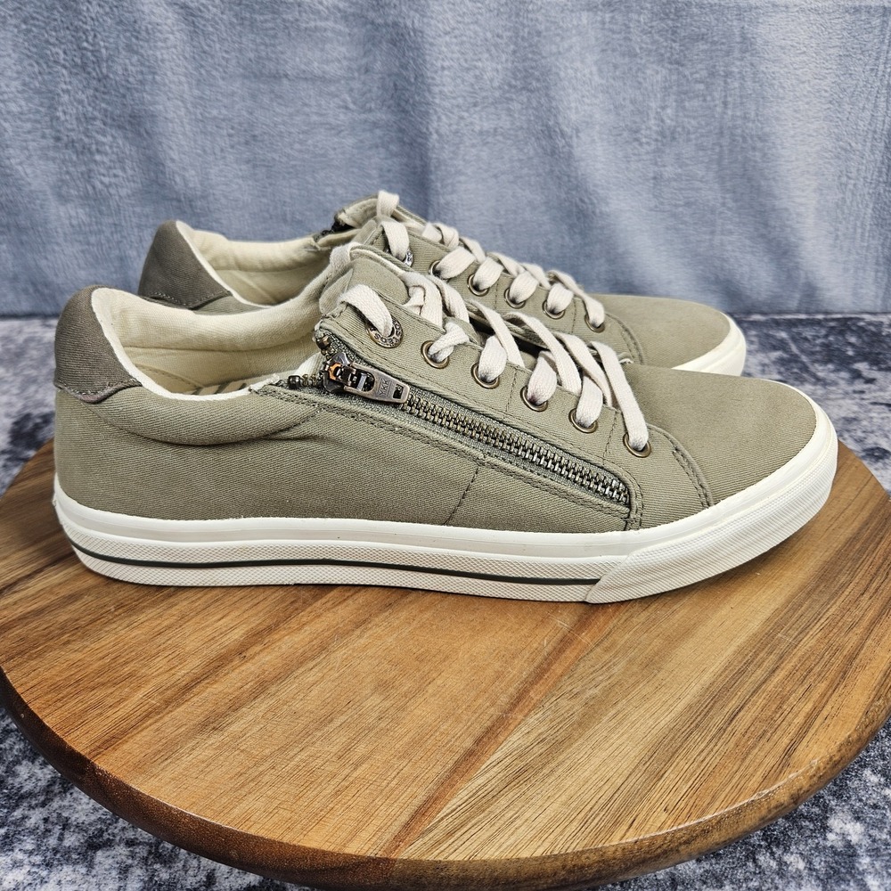 Taos Z Soul Shoes Womens Size 8.5 Green Canvas Comfort Sneakers Zip Low Top